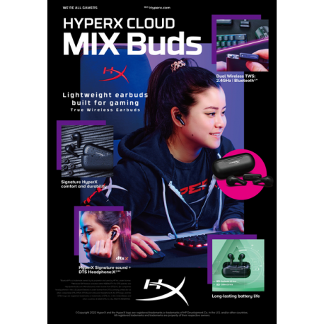 HyperX Cloud MIX Buds - True wireless earphones with mic - in-ear - Bluetooth - black - for Victus by HP Laptop 15, 16; EliteDesk 800 G6; Laptop 17; Pavilion x360 Laptop - 2