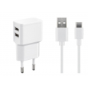 MicroConnect - Power adapter - 2.4 A - 2 output connectors (USB) - on cable: USB-C - white