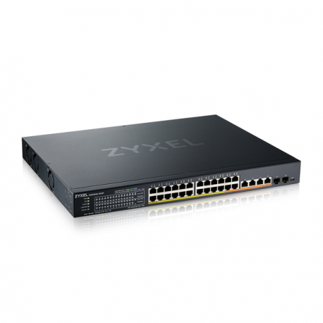 Zyxel XMG1930 Series XMG1930-30HP - Switch - managed, NebulaFLEX cloud - L3 Lite - smart - 20 x 100 / 1000 / 2.5G (PoE+) + 4 x 100 / 1000 / 2.5G (PoE++) + 4 x 1 / 2.5 / 5 / 10 (PoE++) + 2 x Gigabit SFP  /  10 Gigabit SFP+ - rack-mountable - PoE++ (700 W) - 2