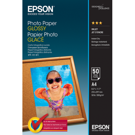 Epson - Glossy - A4 (210 x 297 mm) - 200 g / m² - 50 sheet(s) photo paper - for EcoTank ET-2850, 2851, 2856, 4850; EcoTank Photo ET-8500; WorkForce Pro WF-C5790 - 0