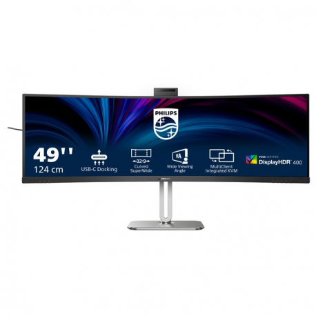 Philips 49B2U5900CH - 5000 Series - LED monitor - curved - USB - 49" (48.8" viewable) - 5120 x 1440 Dual Quad HD @ 75 Hz - VA - 400 cd / m² - 3000:1 - DisplayHDR 400 - 4 ms - 2xHDMI, DisplayPort, USB-C - speakers - black - 0