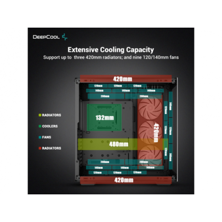 DeepCool CH780 - Tower - extended ATX - windowed side panel (tempered glass) - no power supply (ATX  /  PS / 2) - black - USB / Audio - 2