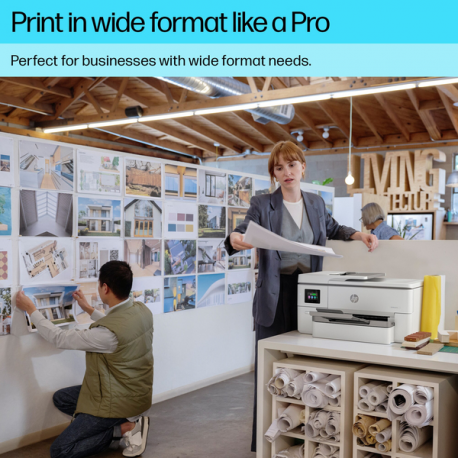 HP Officejet Pro 9720e Wide Format All-in-One - Multifunction printer - colour - ink-jet - A3 / Ledger (297 x 432 mm) (original) - A3 (media) - up to 18 ppm (copying) - up to 22 ppm (printing) - 250 sheets - USB 2.0, LAN, Wi-Fi(ac), Bluetooth - cement - 4