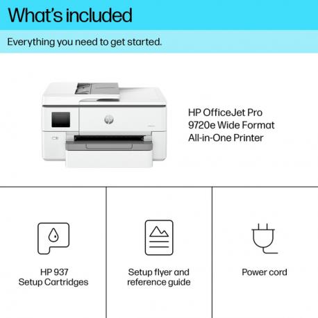 HP Officejet Pro 9720e Wide Format All-in-One - Multifunction printer - colour - ink-jet - A3 / Ledger (297 x 432 mm) (original) - A3 (media) - up to 18 ppm (copying) - up to 22 ppm (printing) - 250 sheets - USB 2.0, LAN, Wi-Fi(ac), Bluetooth - cement - 12
