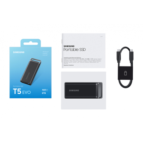 Samsung T5 Evo MU-PH8T0S - SSD - encrypted - 8 TB - external (portable) - USB 3.2 Gen 1 (USB-C connector) - 256-bit AES - black - 12