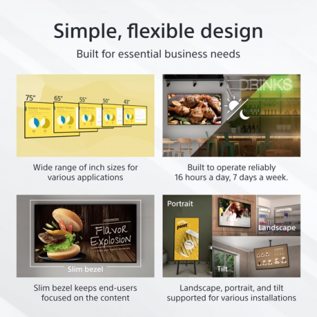 Sony Bravia Professional Displays FW-50EZ20L - 50" Diagonal Class EZ20L Series LED-backlit LCD display - digital signage - Android TV - 4K UHD (2160p) 3840 x 2160 - HDR - Direct LED - hairline black - 9