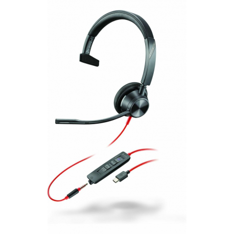 Poly Blackwire 3315 - Blackwire 3300 series - headset - on-ear - wired - active noise cancelling - 3.5 mm jack, USB-C - black - Certified for Microsoft Teams, UC certified - 0