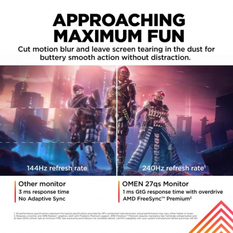OMEN by HP 27qs - LED monitor - gaming - 27" - 2560 x 1440 QHD @ 240 Hz - IPS - 400 cd / m² - 1000:1 - 1 ms - 2xHDMI, DisplayPort - speakers - black - 3