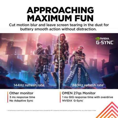 OMEN by HP 27qs - LED monitor - gaming - 27" - 2560 x 1440 QHD @ 240 Hz - IPS - 400 cd / m² - 1000:1 - 1 ms - 2xHDMI, DisplayPort - speakers - black - 6