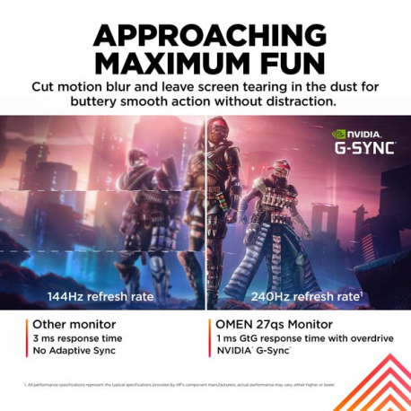 OMEN by HP 27qs - LED monitor - gaming - 27" - 2560 x 1440 QHD @ 240 Hz - IPS - 400 cd / m² - 1000:1 - 1 ms - 2xHDMI, DisplayPort - speakers - black - 10