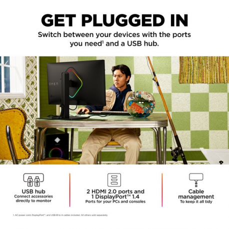 OMEN by HP 27qs - LED monitor - gaming - 27" - 2560 x 1440 QHD @ 240 Hz - IPS - 400 cd / m² - 1000:1 - 1 ms - 2xHDMI, DisplayPort - speakers - black - 20