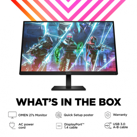 OMEN by HP 27s - LED monitor - gaming - 27" - 1920 x 1080 Full HD (1080p) @ 240 Hz - IPS - 400 cd / m² - 1000:1 - DisplayHDR 400 - 1 ms - 2xHDMI, DisplayPort - speakers - black - 14