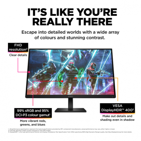 OMEN by HP 27s - LED monitor - gaming - 27" - 1920 x 1080 Full HD (1080p) @ 240 Hz - IPS - 400 cd / m² - 1000:1 - DisplayHDR 400 - 1 ms - 2xHDMI, DisplayPort - speakers - black - 15