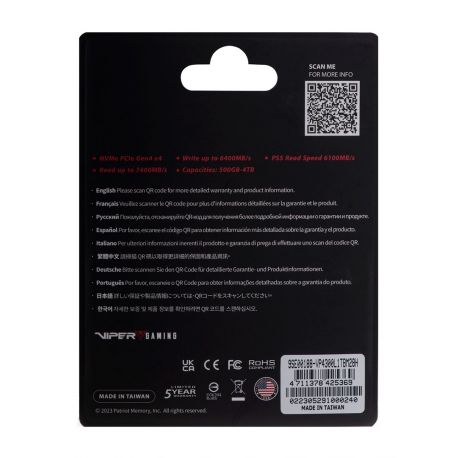 Patriot Viper VP4300 Lite - SSD - 1 TB - gaming - internal - M.2 2280 - PCIe 4.0 x4 (NVMe) - 2