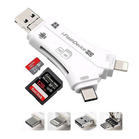 CoreParts - Card reader (SD, microSD) - Lightning / USB 2.0 / USB-C / micro USB - 0