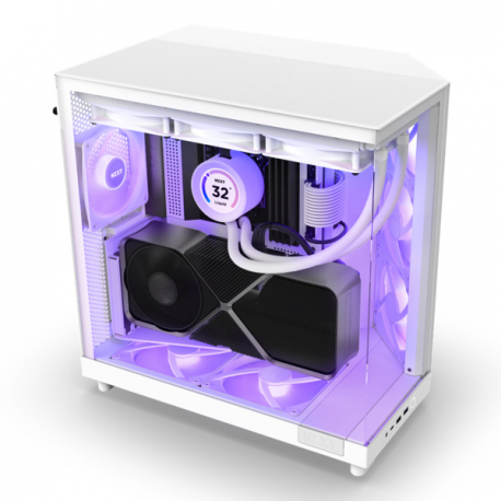 NZXT H series H6 Flow RGB - Mid tower - ATX - windowed side panel (tempered glass) - no power supply - matt white - USB/Audio - 15