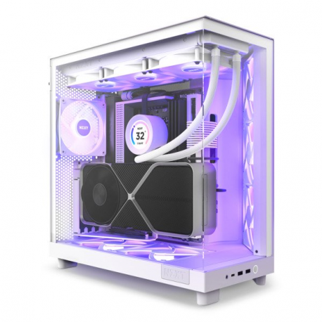 NZXT H series H6 Flow RGB - Mid tower - ATX - windowed side panel (tempered glass) - no power supply - matt white - USB/Audio - 16