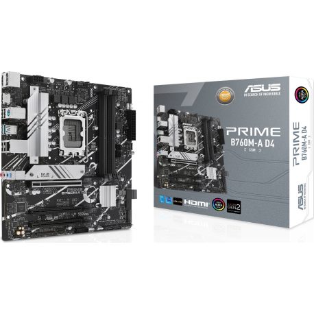 ASUS PRIME B760M-A D4-CSM - Motherboard - micro ATX - LGA1700 Socket - B760 Chipset - USB 3.2 Gen 1, USB 3.2 Gen 2, USB-C 3.2 Gen 1 - 2.5 Gigabit LAN - onboard graphics (CPU required) - HD Audio (8-channel) - 0