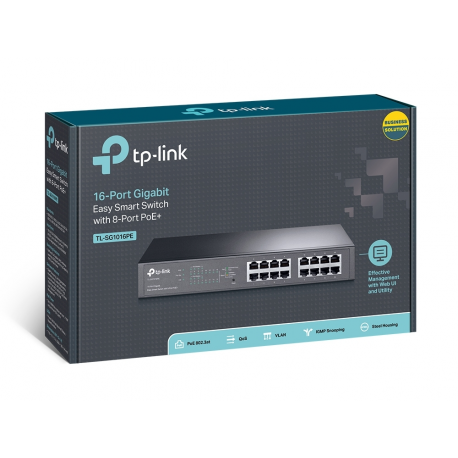 TP-Link TL-SG1016PE - Switch - smart - 8 x 10 / 100 / 1000 (PoE+) + 8 x 10 / 100 / 1000 - desktop, rack-mountable - PoE+ (110 W) - 4