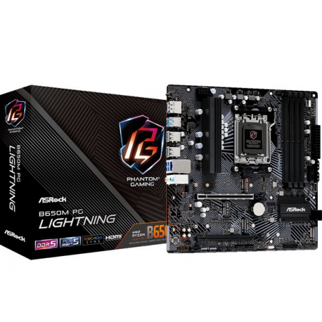ASRock B650M PG Lightning - Motherboard - micro ATX - Socket AM5 - AMD B650 Chipset - USB 3.2 Gen 1, USB 3.2 Gen 2, USB-C 3.2 Gen2, USB-C 3.2 Gen 1 - 2.5 Gigabit LAN - onboard graphics (CPU required) - HD Audio (8-channel) - 4
