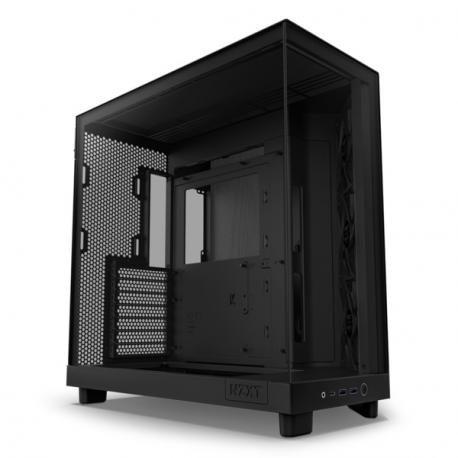 NZXT H series H6 Flow - Mid tower - ATX - windowed side panel (tempered glass) - no power supply - matte black - USB/Audio - 0