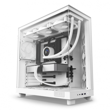 NZXT H series H6 Flow - Mid tower - ATX - windowed side panel (tempered glass) - no power supply - matt white - USB/Audio - 2