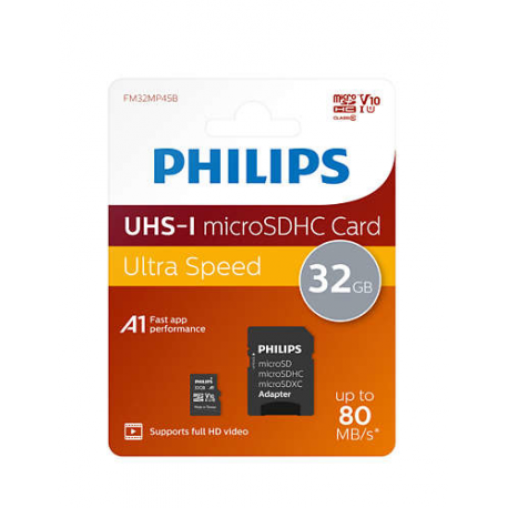 Philips FM32MP45B - Flash memory card (microSDHC to SD adapter included) - 32 GB - Class 10 - microSDHC UHS-I - 1
