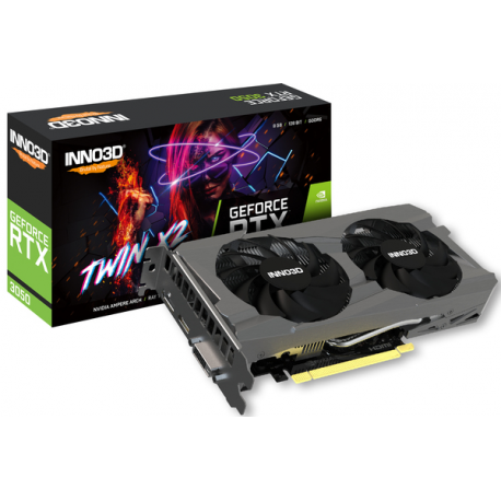 Inno3D GeForce RTX 3050 TWIN X2 - Graphics card - GF RTX 3050 - 8 GB GDDR6 - PCIe 4.0 - DVI, HDMI, DisplayPort - box - 2