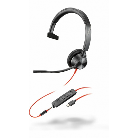 Poly Blackwire 3315 - Blackwire 3300 series - headset - on-ear - wired - active noise cancelling - 3.5 mm jack, USB-C - black - UC certified - 0