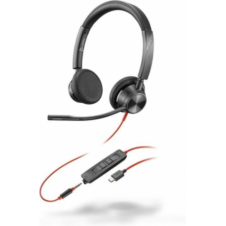 Poly Blackwire 3325 - Blackwire 3300 series - headset - on-ear - wired - active noise cancelling - 3.5 mm jack, USB-C - black - Certified for Microsoft Teams, UC certified - 0