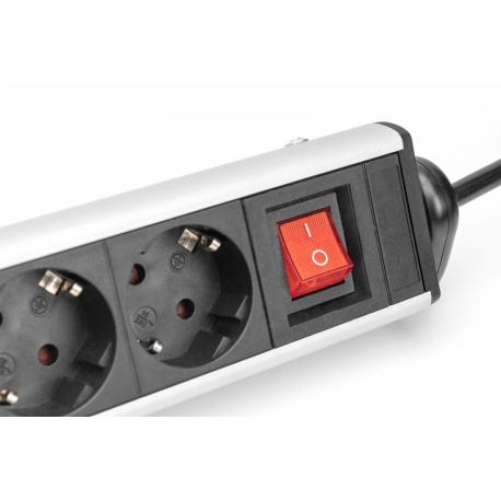 DIGITUS - Power strip - with 3x USB ports - AC 100-240 V - 3680 Watt - input: CEE 7 / 4 - output connectors: 6 (power CEE 7 / 3) - 1.5 m cord - black, silver - 1