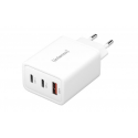 Intenso W65ACC - Power adapter - GaN - 65 Watt - PD 3.0, PD / PPS, QC 4.0 - 3 output connectors (2 x USB-C, USB Type A) - white (pack of 2)