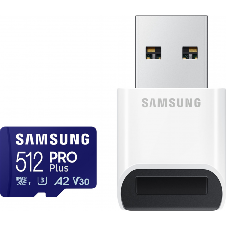 Samsung PRO Plus MB-MD512SB - Flash memory card - 512 GB - A2 / Video Class V30 / UHS-I U3 / Class10 - microSDXC UHS-I - blue - 0