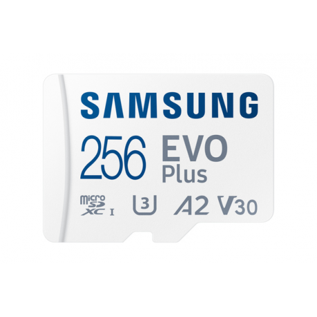 Samsung EVO Plus MB-MC256S - Flash memory card (microSDXC to SD adapter included) - 256 GB - A2 / Video Class V30 / UHS-I U3 / Class10 - microSDXC UHS-I - white - 0