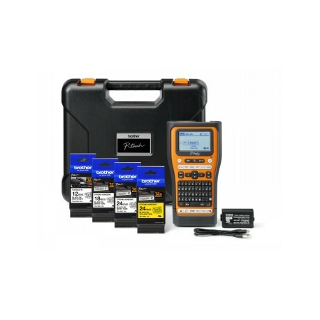 Brother P-Touch PT-E560BTSP - Labelmaker - B / W - thermal transfer - Roll (2.4 cm) - 180 dpi - up to 30 mm / sec - USB 3.0, Bluetooth 5.0 - cutter - Full & Half Cut Function, print preview, mirror print - black and orange - 0