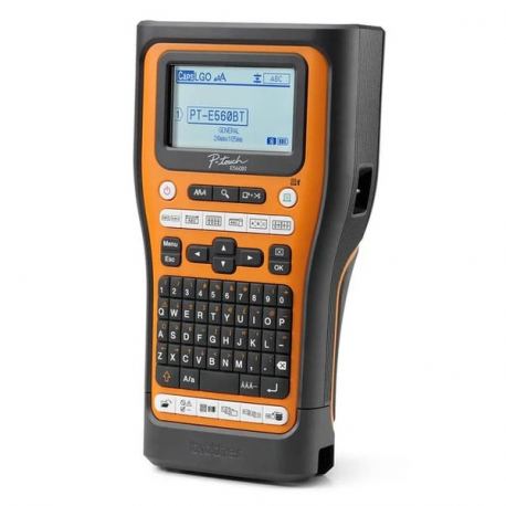 Brother P-Touch PT-E560BTSP - Labelmaker - B / W - thermal transfer - Roll (2.4 cm) - 180 dpi - up to 30 mm / sec - USB 3.0, Bluetooth 5.0 - cutter - Full & Half Cut Function, print preview, mirror print - black and orange - 1
