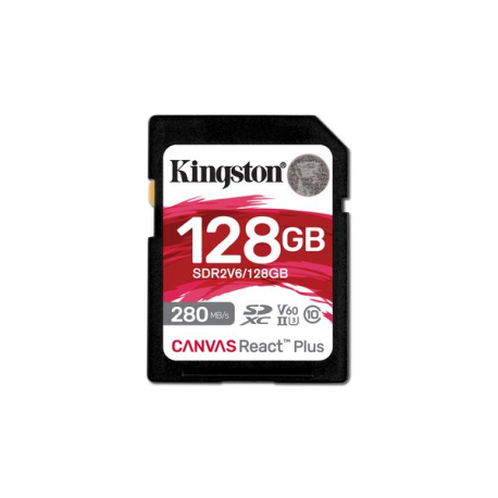 Kingston Canvas React Plus - Flash memory card - 128 GB - Video Class V60  /  UHS-II U3  /  Class10 - SDXC UHS-II - 9