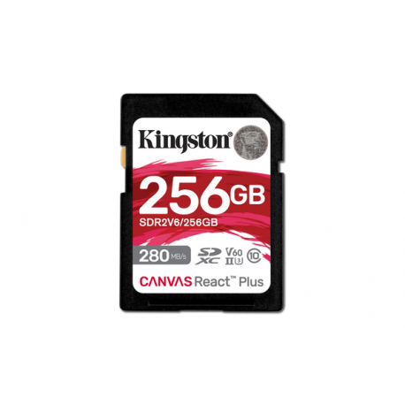 Kingston Canvas React Plus - Flash memory card - 256 GB - Video Class V60  /  UHS-II U3  /  Class10 - SDXC UHS-II - 0