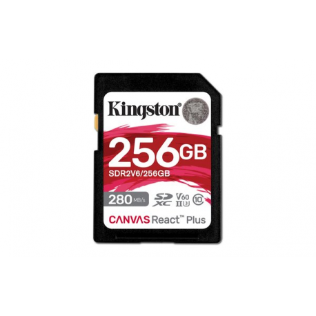 Kingston Canvas React Plus - Flash memory card - 256 GB - Video Class V60  /  UHS-II U3  /  Class10 - SDXC UHS-II - 9
