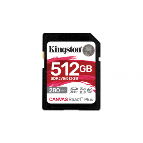 Kingston Canvas React Plus - Flash memory card - 512 GB - Video Class V60  /  UHS-II U3  /  Class10 - SDXC UHS-II - 0