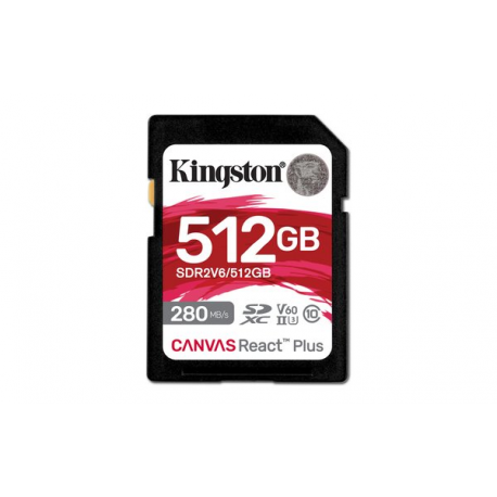Kingston Canvas React Plus - Flash memory card - 512 GB - Video Class V60  /  UHS-II U3  /  Class10 - SDXC UHS-II - 9