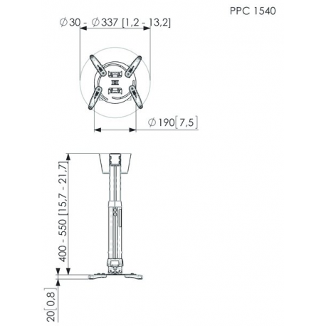 Vogel's Professional PPC 1540 - Mounting kit (ceiling mount, interface plate, telescopic pole) - Flat - for projector - silver - ceiling mountable - 4