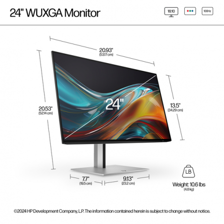 HP 724pn - Series 7 Pro - LED monitor - 24" - 1920 x 1200 WUXGA @ 100 Hz - IPS - 350 cd / m² - 1500:1 - 5 ms - HDMI, DisplayPort - black, silver - 2