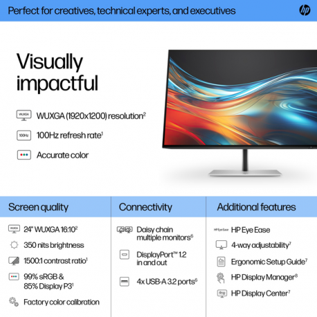 HP 724pn - Series 7 Pro - LED monitor - 24" - 1920 x 1200 WUXGA @ 100 Hz - IPS - 350 cd / m² - 1500:1 - 5 ms - HDMI, DisplayPort - black, silver - 11