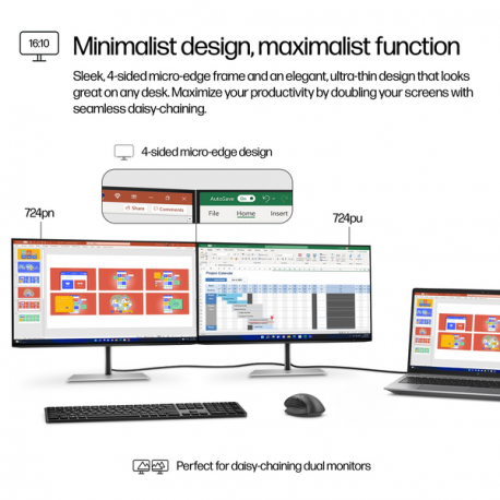 HP 724pn - Series 7 Pro - LED monitor - 24" - 1920 x 1200 WUXGA @ 100 Hz - IPS - 350 cd / m² - 1500:1 - 5 ms - HDMI, DisplayPort - black, silver - 18