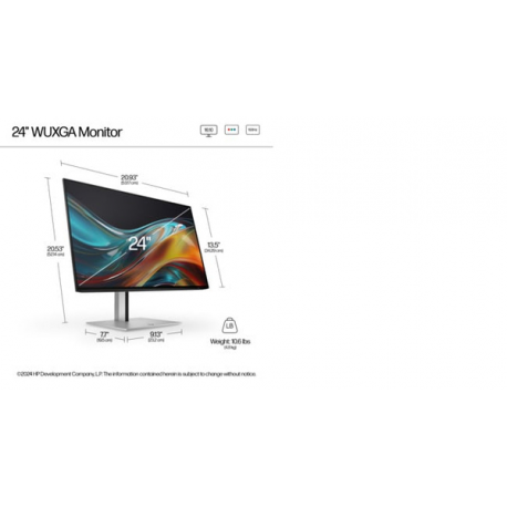 HP 724pn - Series 7 Pro - LED monitor - 24" - 1920 x 1200 WUXGA @ 100 Hz - IPS - 350 cd / m² - 1500:1 - 5 ms - HDMI, DisplayPort - black, silver - 20