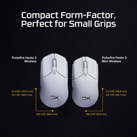 HyperX Pulsefire Haste 2 Mini - Mouse - optical - 6 buttons - wireless, wired - 2.4 GHz, Bluetooth 5.1 - white - 11