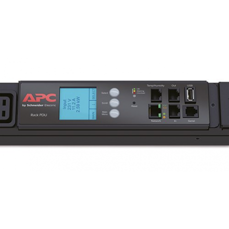 APC Metered Rack PDU - Power distribution unit (rack-mountable) - AC 208 V - 10 kW - 3-phase - Ethernet 10 / 100, RS-232 - output connectors: 42 - 0U - Canada, United States - black - for P / N: SMX1000C, SMX1500RM2UC, SMX1500RM2UCNC, SMX750C, SMX750CNC, SRT5KRMXLW-TW - 1