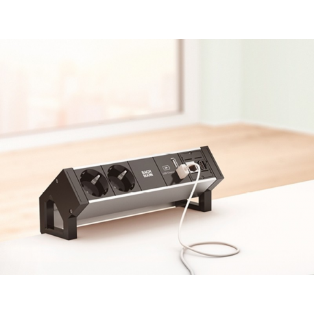 Bachmann DESK 2 ALU - Power strip - input: GST18 - output connectors: 2 (2 x power) - 20 cm - grey, black - 2