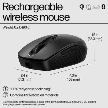 HP 695 - Mouse - Qi-Charging - 7 buttons - wireless - Bluetooth - black - 5